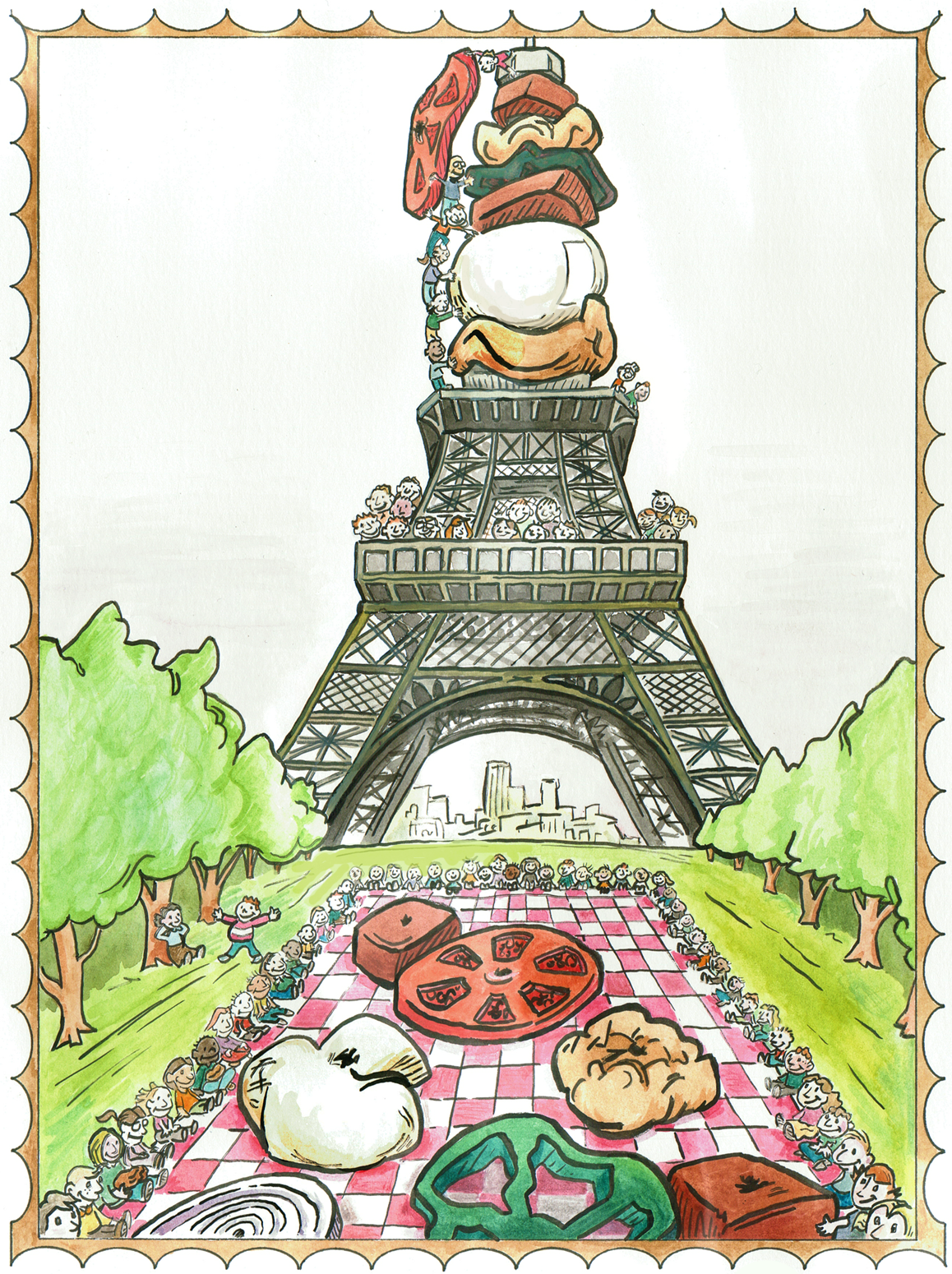 "Picnic in Paris" - watercolor with ink