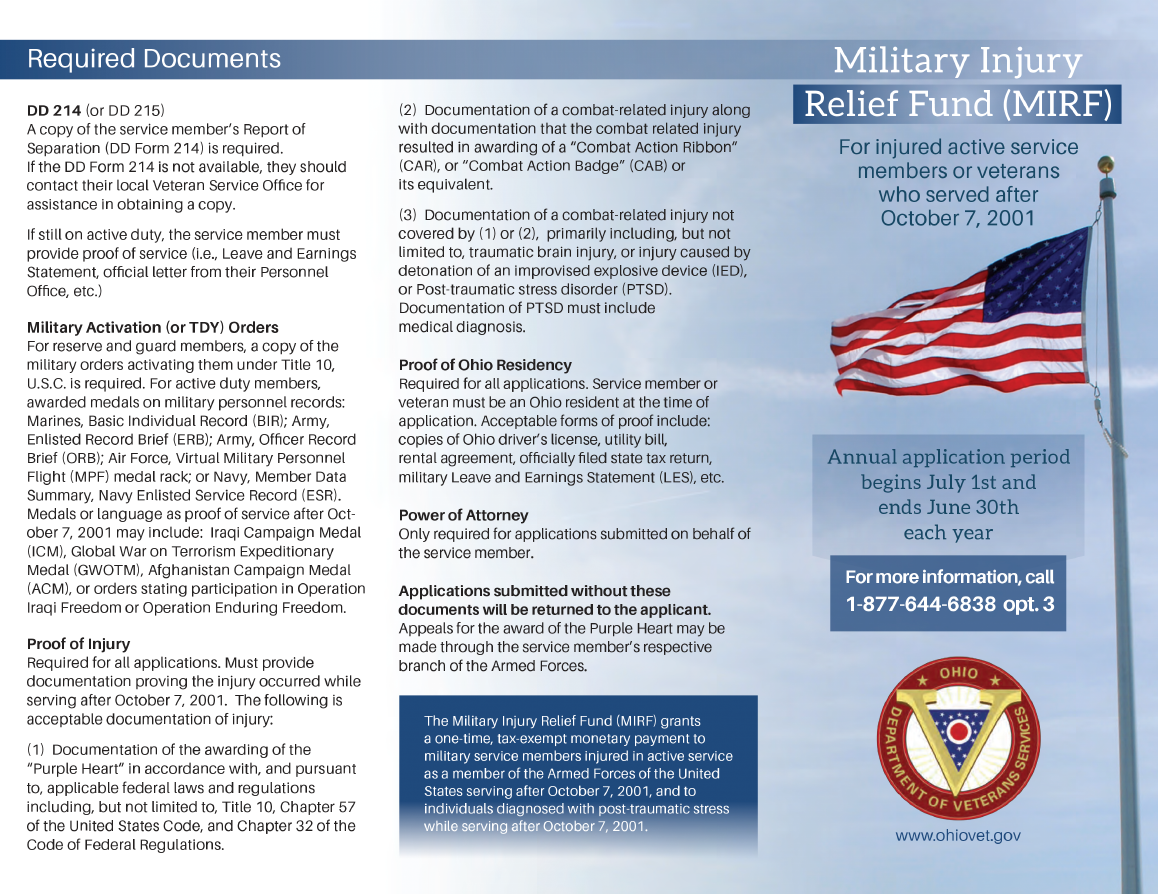 Military Injury Relief Fund brochure
