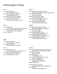 "Hummingbird Hugs" (parody of "Butterfly Kisses")